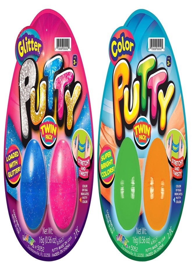 JA-RU Glitter, Neon Colored, & Glow in The Dark Slime Putty Egg (2 Pack, 2 Eggs Each) - Stretchy Sensory Putty for Kids, Stress Relief Toy, Mini Slime Party Favors. 5052-2s - Image 1